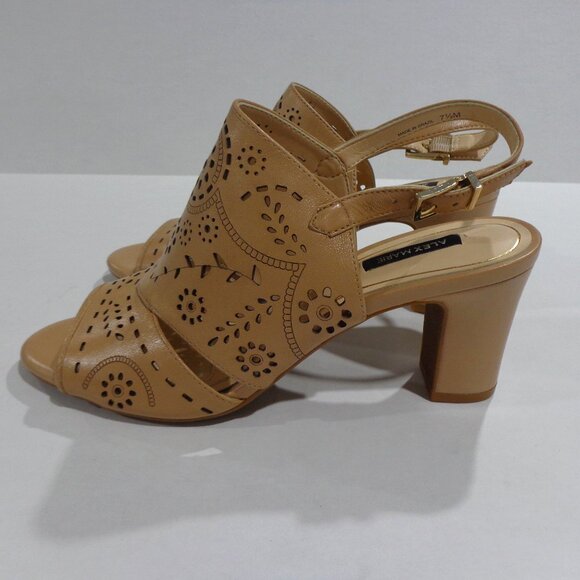 Alex Marie Women's Slingback Sandals Beige Leather Heel Cutouts Floral Size 7.5M - Picture 9 of 9